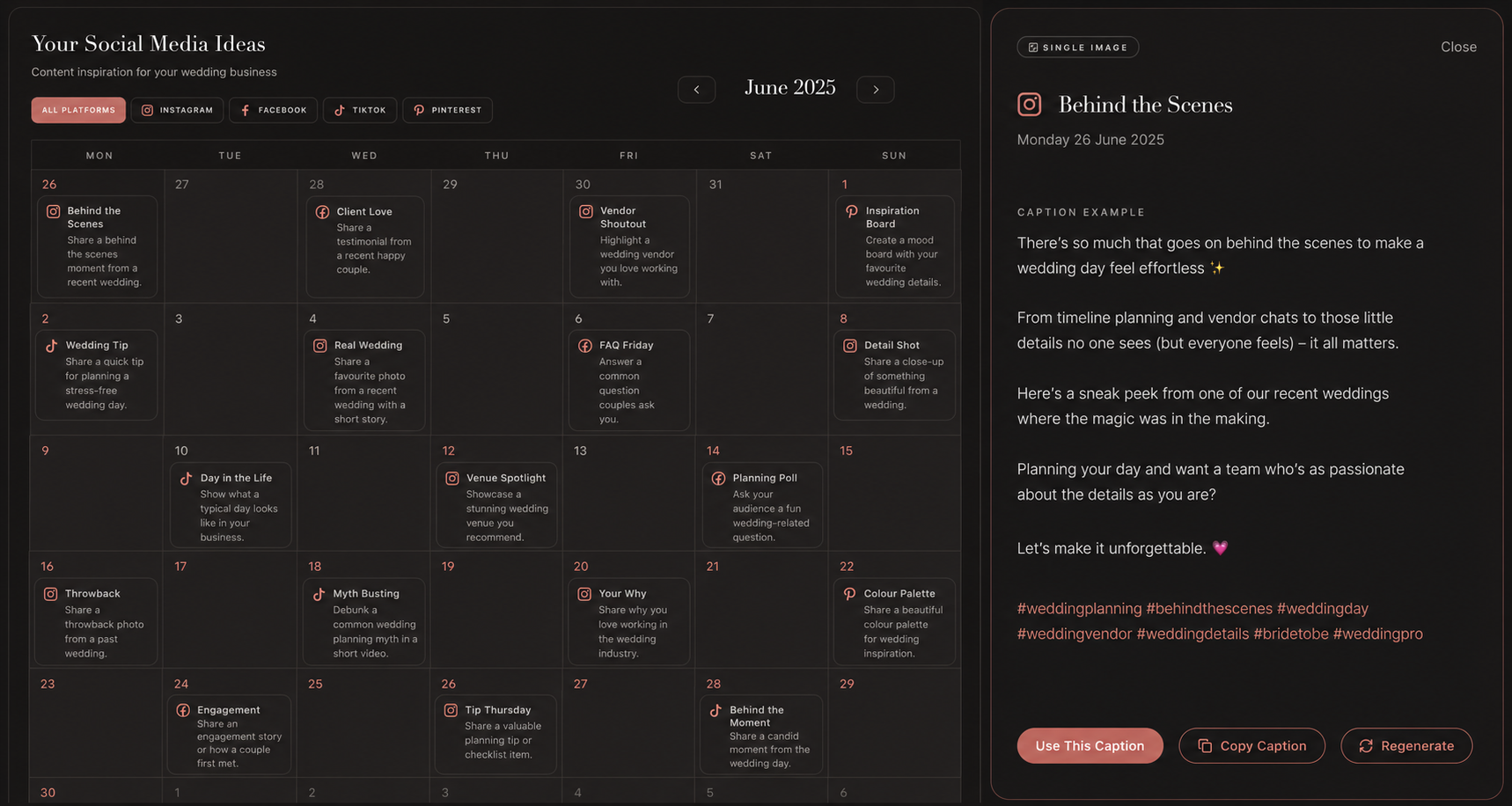 WedPro Content caption example for a post