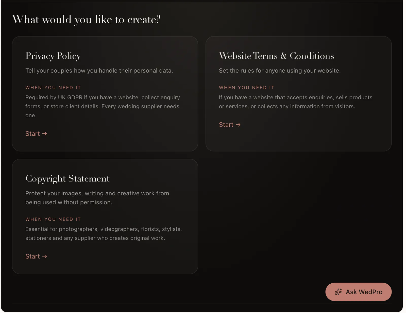 WedPro Terms document picker