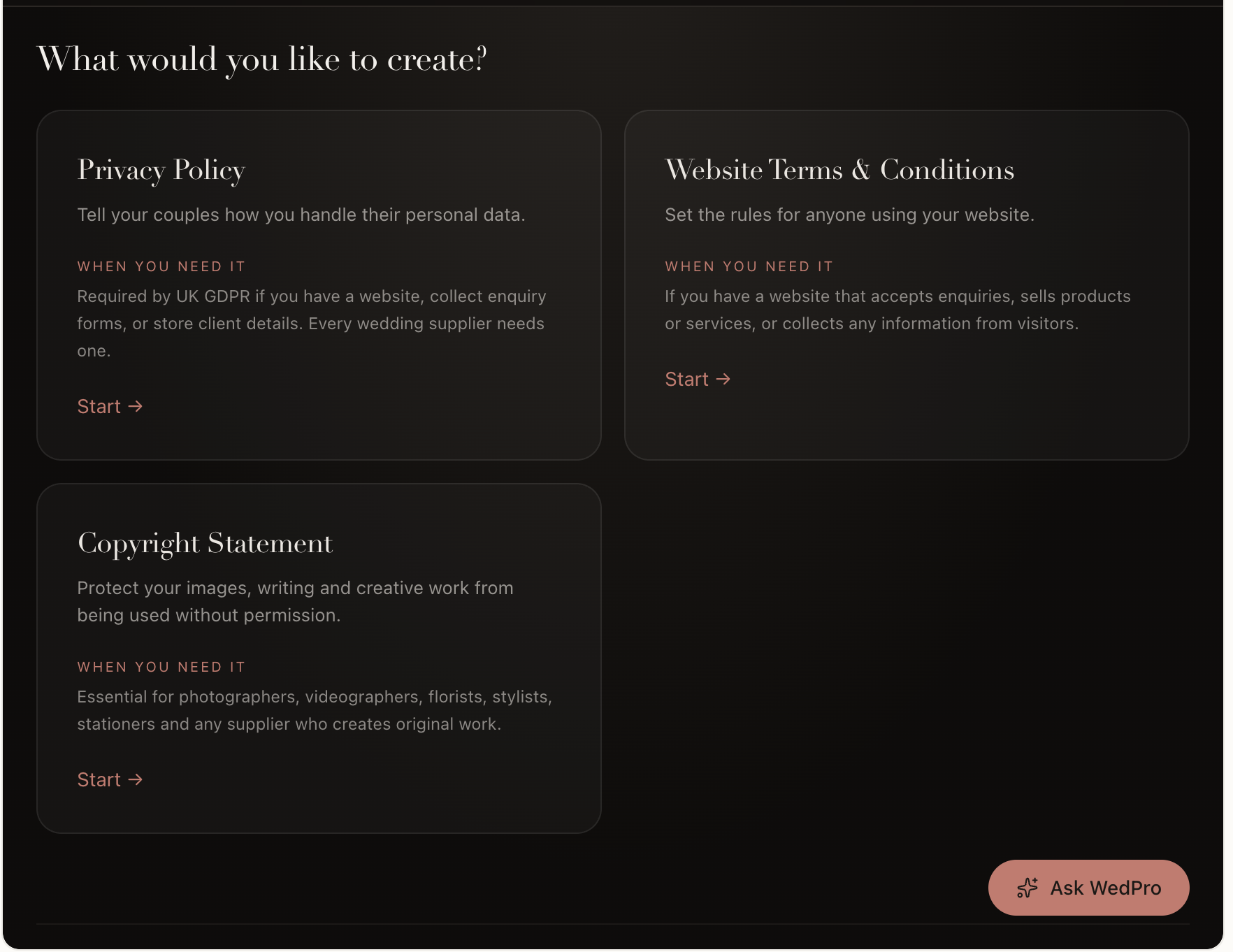 WedPro Terms document picker
